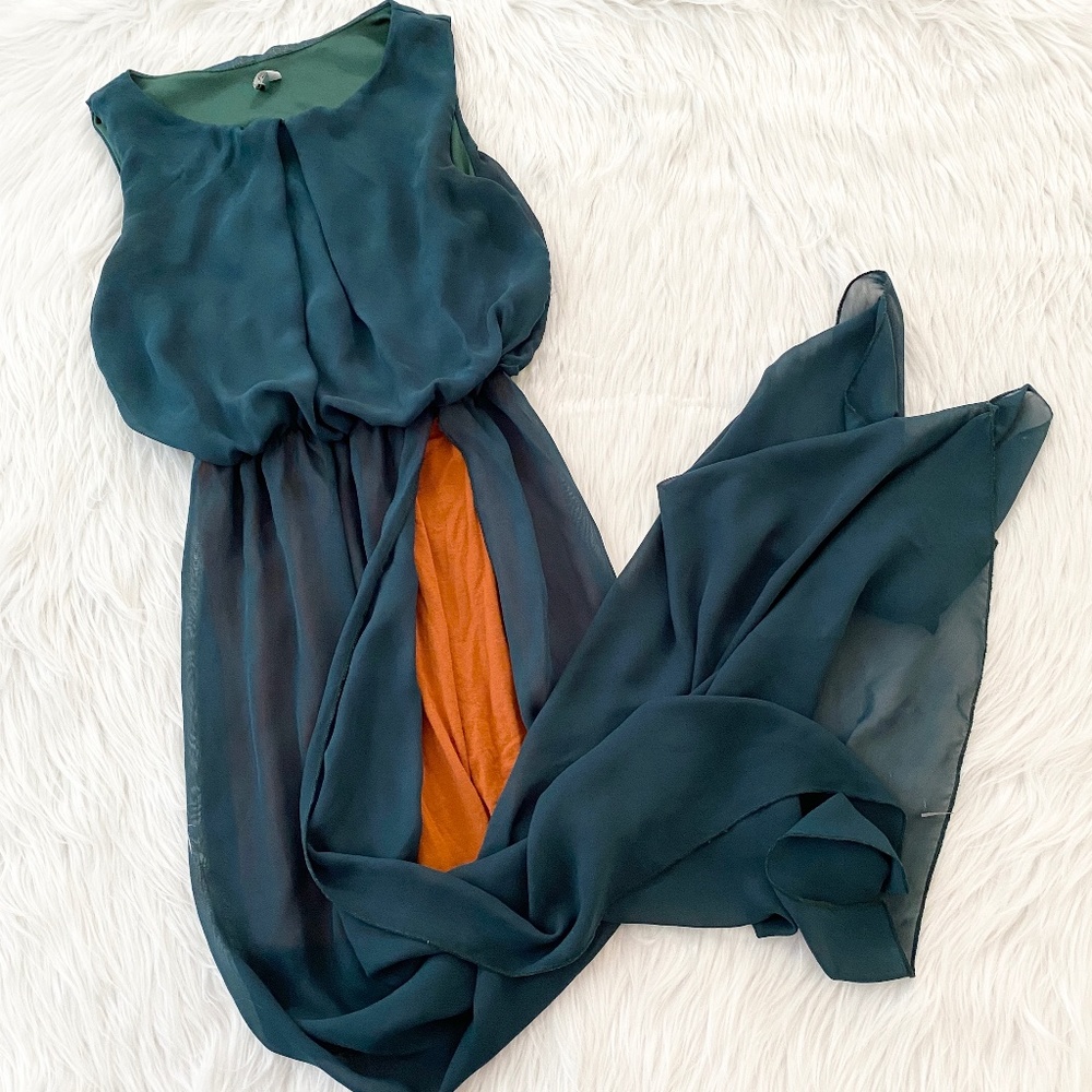 Cefian Teal Dress with Orange Slip